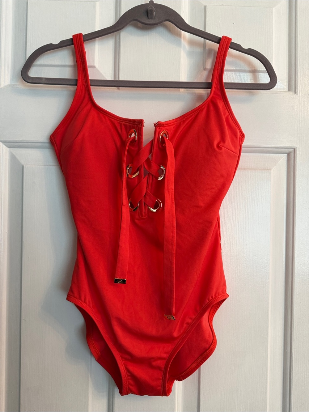 MICHAEL Michael Kors Red Lace-Up One-Piece Swimsuit